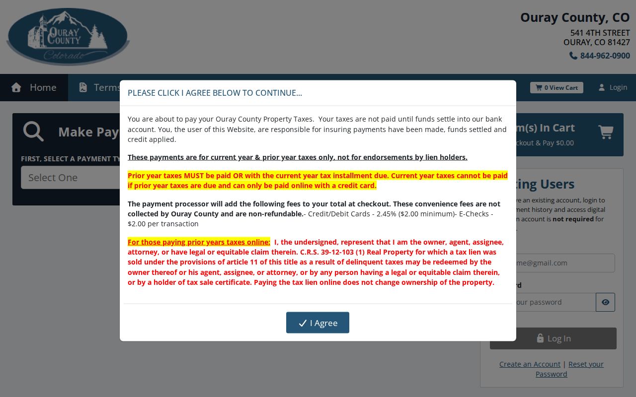 Ouray County traffic warrant citation payment portal