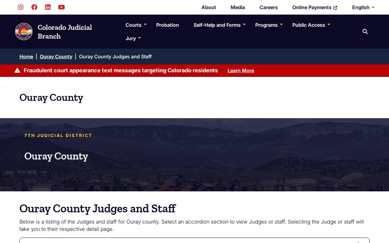 Ouray County arrest warrant Clerk of Court listing