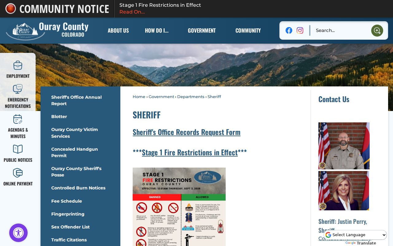 Ouray County warrant records sheriff office source